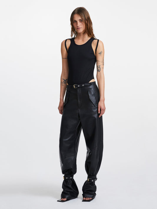 BELTED LEATHER PARACHUTE PANT